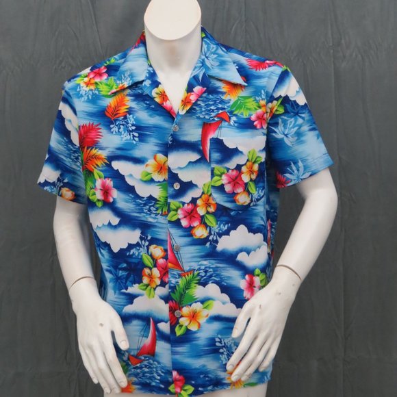 Vintage Hawaiian Shirt - Cloud and Sailboat floral Graphic - Men's XL - Picture 7 of 10